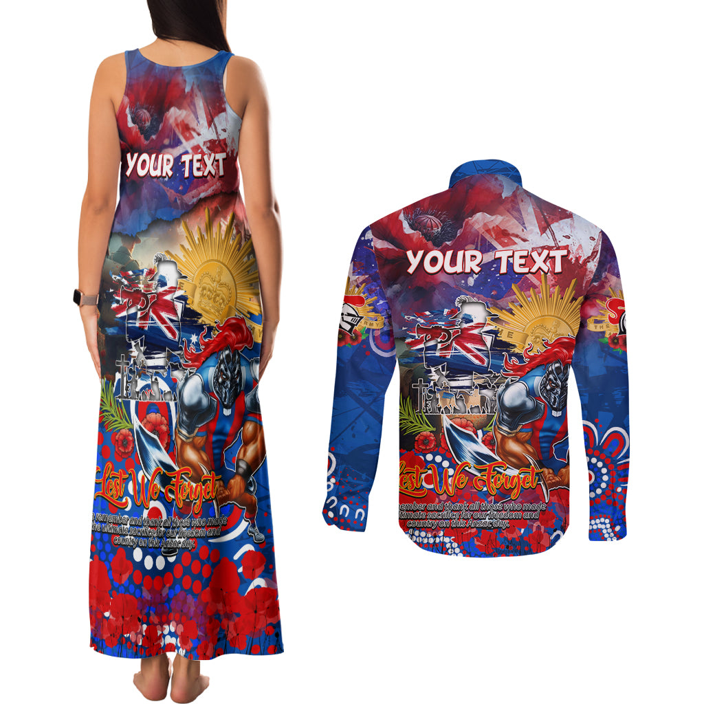 Personalised Australia Rugby Knights ANZAC Couples Matching Tank Maxi Dress and Long Sleeve Button Shirt Newcastle Scratch Style