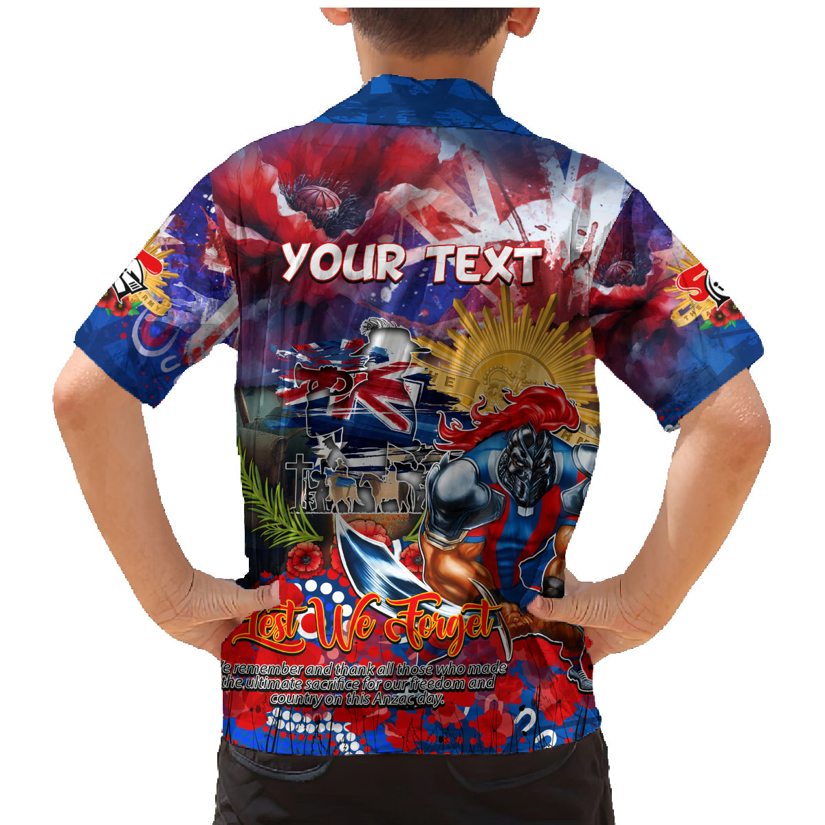 Personalised Australia Rugby Knights ANZAC Family Matching Mermaid Dress and Hawaiian Shirt Newcastle Scratch Style
