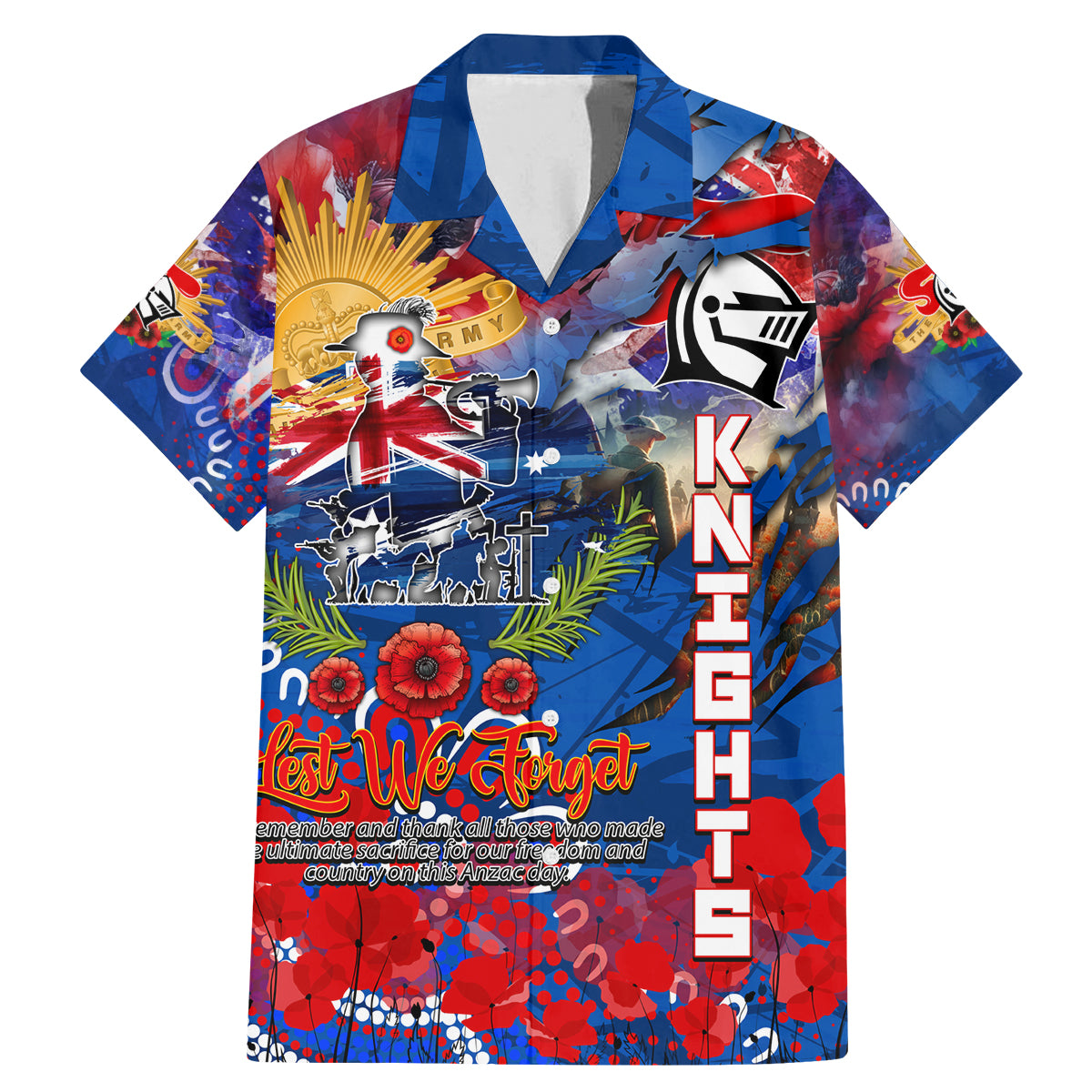 Personalised Australia Rugby Knights ANZAC Family Matching Mermaid Dress and Hawaiian Shirt Newcastle Scratch Style