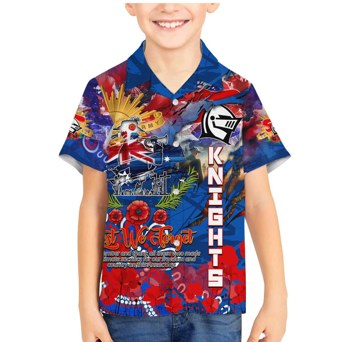 Personalised Australia Rugby Knights ANZAC Family Matching Mermaid Dress and Hawaiian Shirt Newcastle Scratch Style