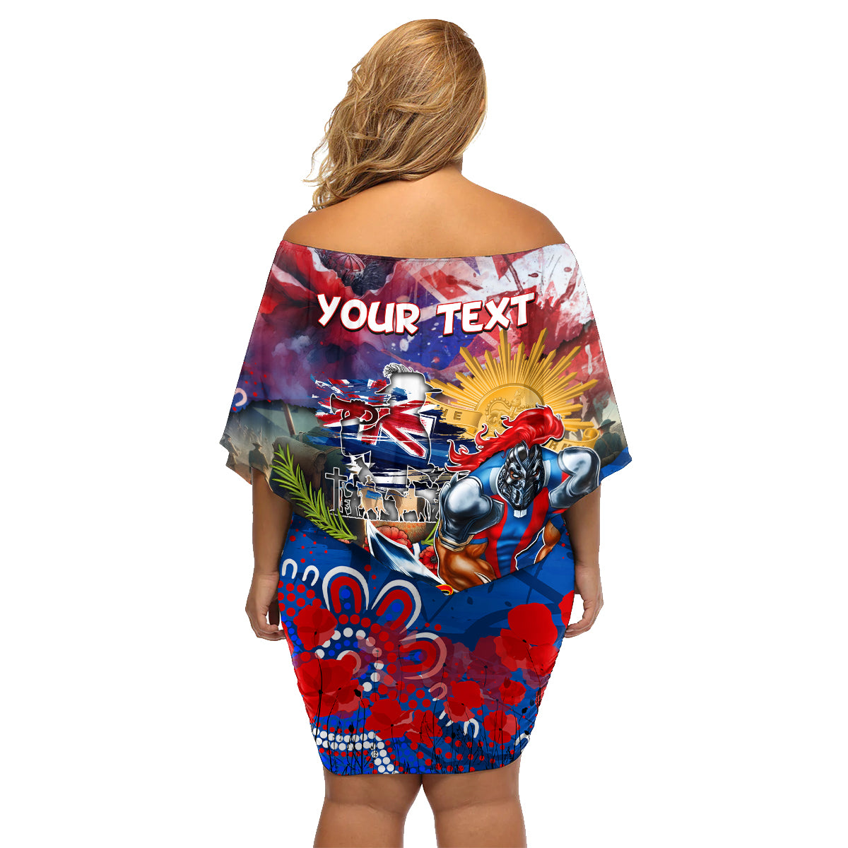 Personalised Australia Rugby Knights ANZAC Family Matching Off Shoulder Short Dress and Hawaiian Shirt Newcastle Scratch Style