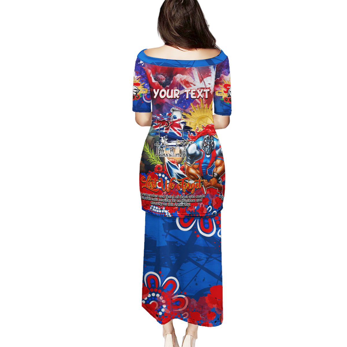 Personalised Australia Rugby Knights ANZAC Family Matching Puletasi and Hawaiian Shirt Newcastle Scratch Style