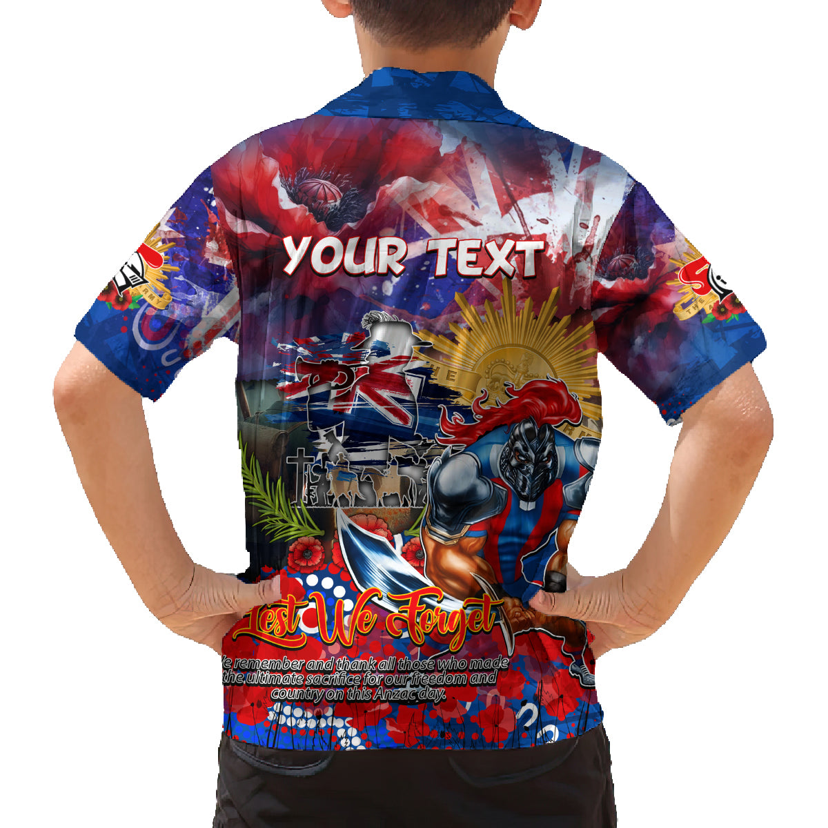 Personalised Australia Rugby Knights ANZAC Family Matching Summer Maxi Dress and Hawaiian Shirt Newcastle Scratch Style