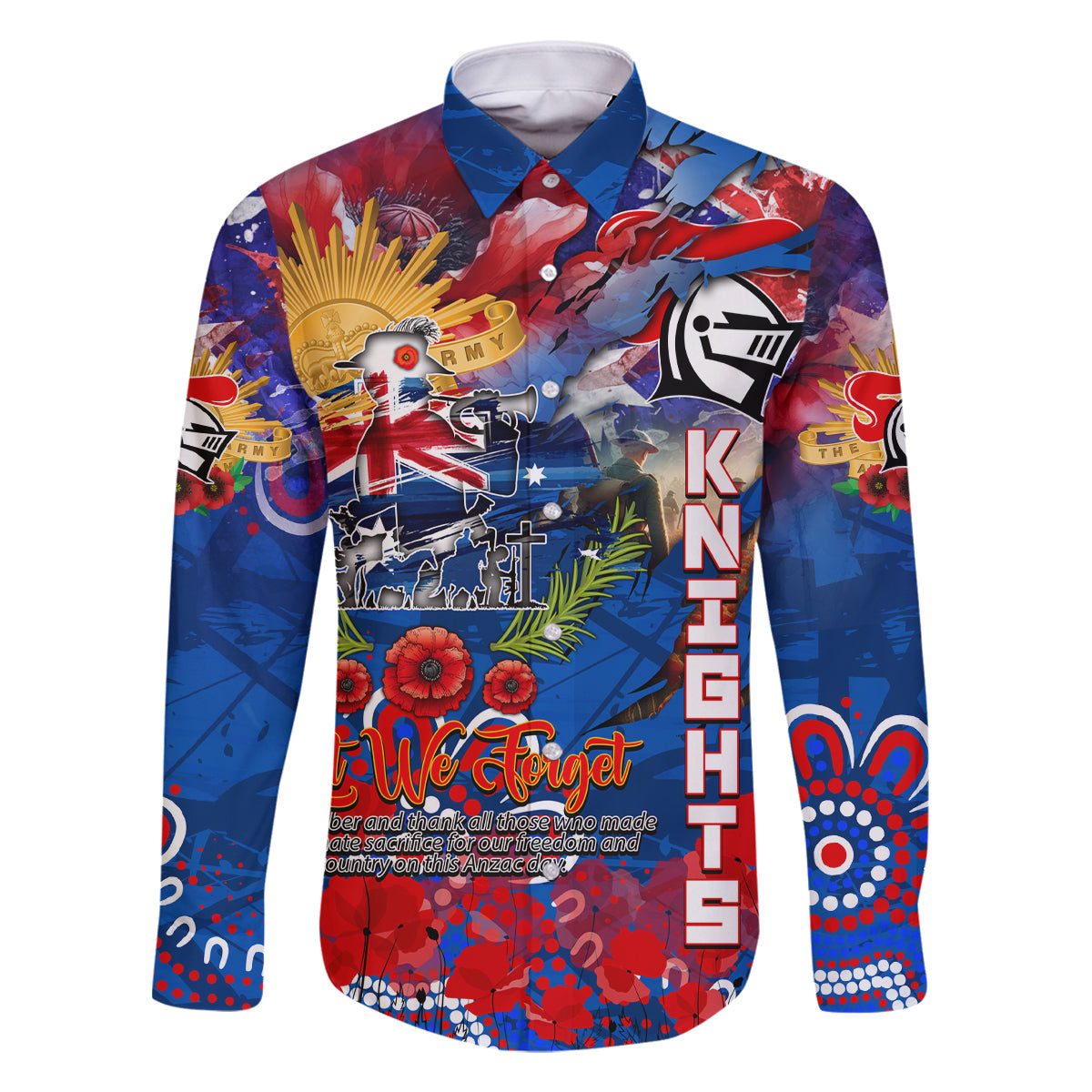 Personalised Australia Rugby Knights ANZAC Family Matching Summer Maxi Dress and Hawaiian Shirt Newcastle Scratch Style