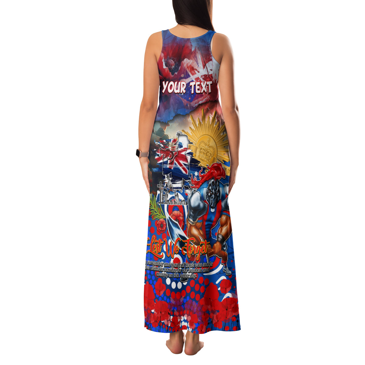 Personalised Australia Rugby Knights ANZAC Family Matching Tank Maxi Dress and Hawaiian Shirt Newcastle Scratch Style