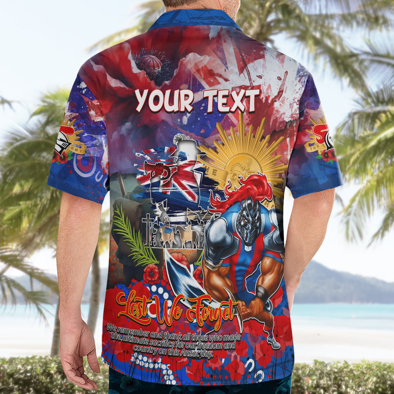 Personalised Australia Rugby Knights ANZAC Hawaiian Shirt Newcastle Scratch Style - Vibe Hoodie Shop