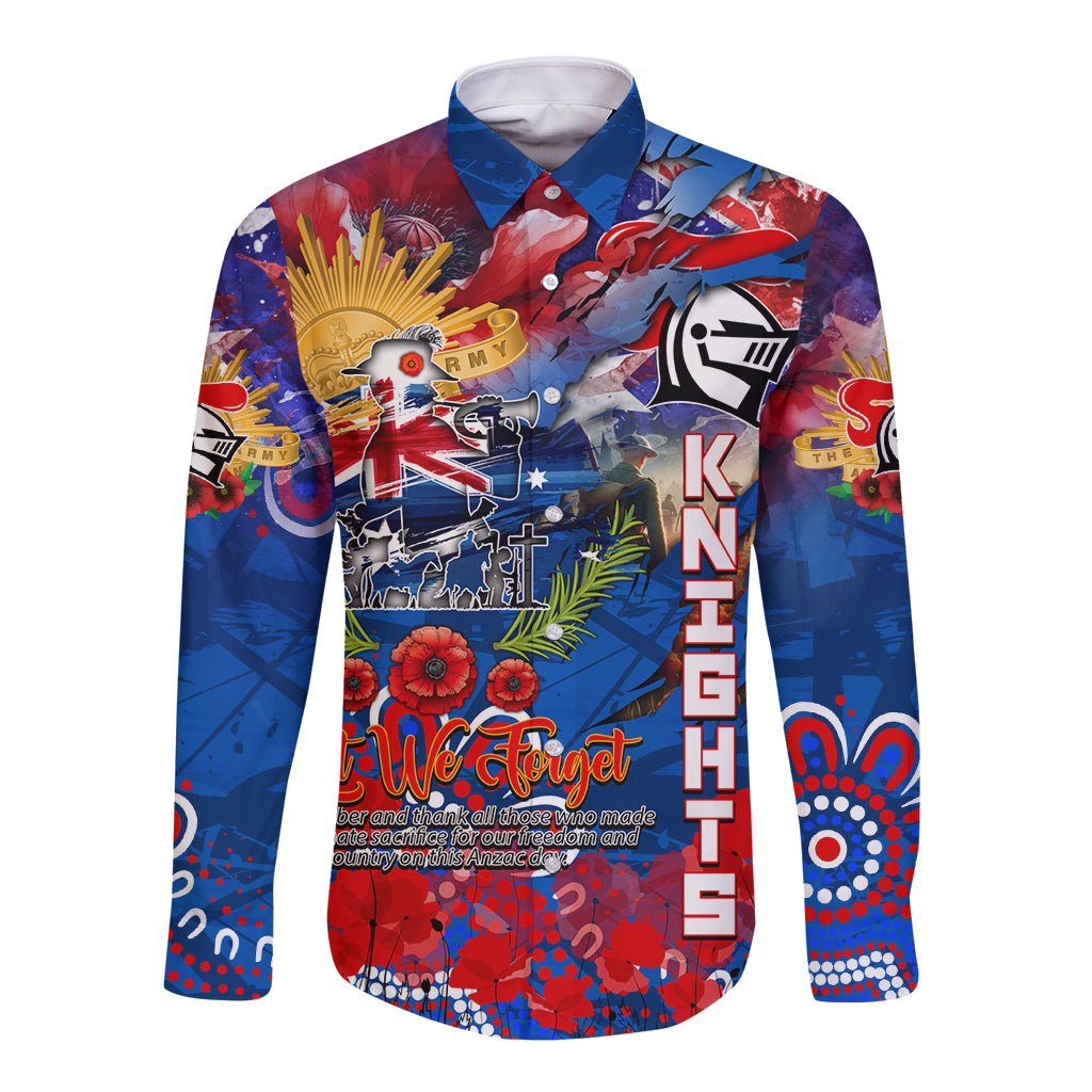 Personalised Australia Rugby Knights ANZAC Long Sleeve Button Shirt Newcastle Scratch Style - Vibe Hoodie Shop