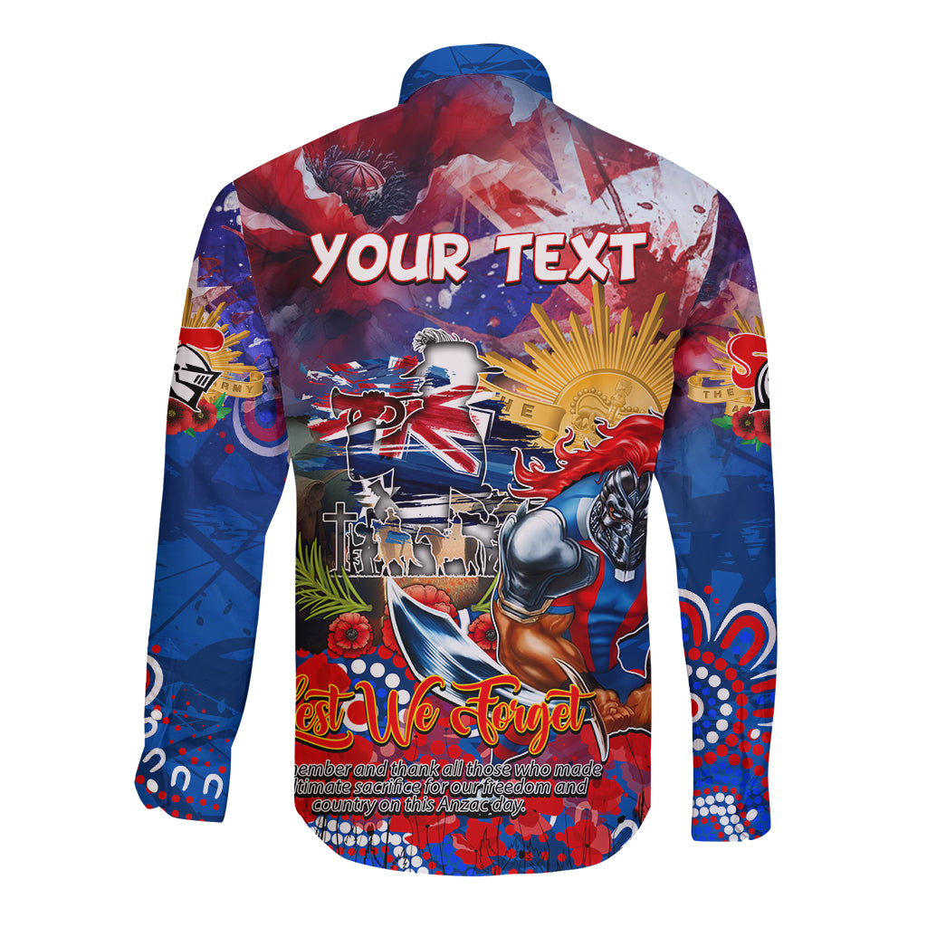 Personalised Australia Rugby Knights ANZAC Long Sleeve Button Shirt Newcastle Scratch Style - Vibe Hoodie Shop