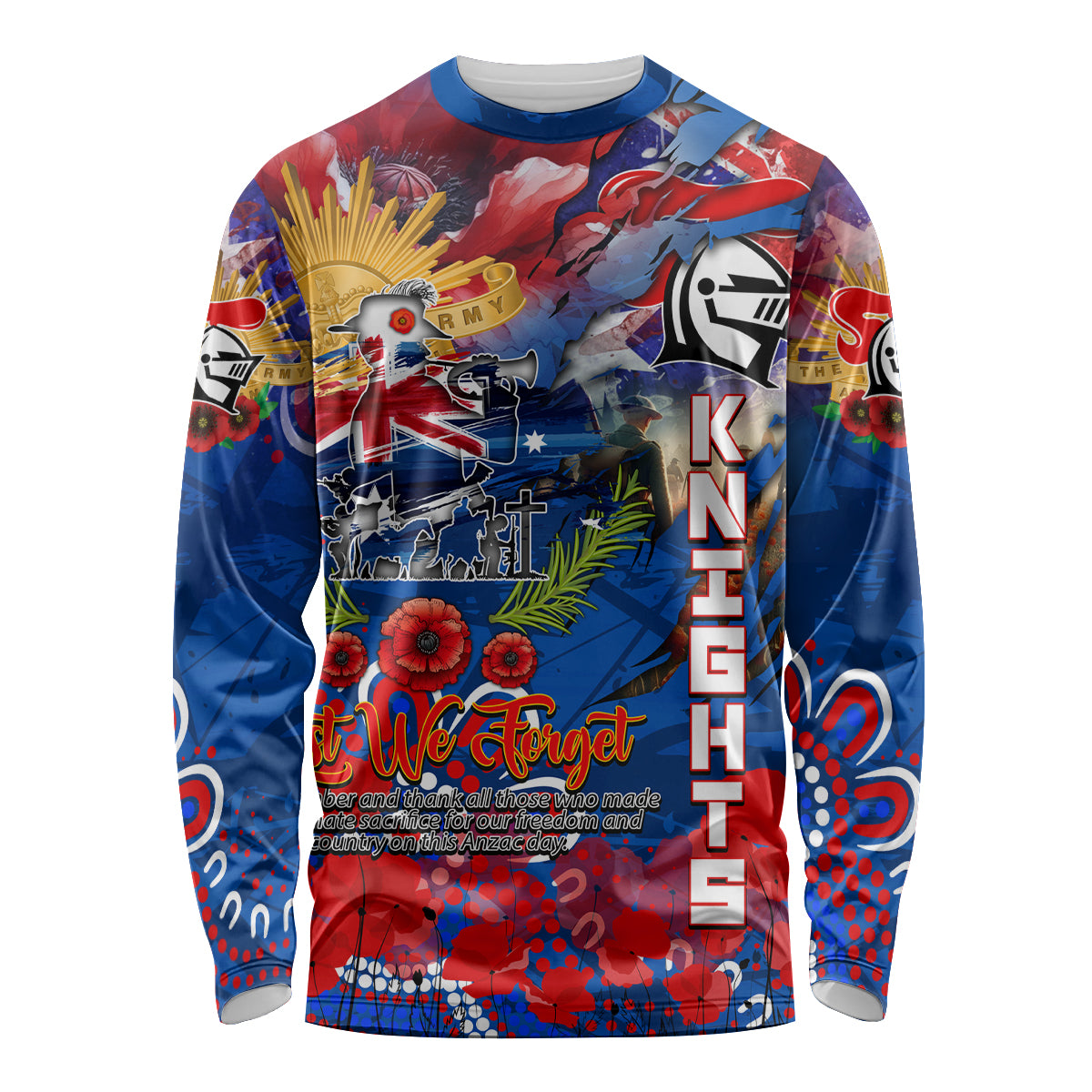 Personalised Australia Rugby Knights ANZAC Long Sleeve Shirt Newcastle Scratch Style - Vibe Hoodie Shop