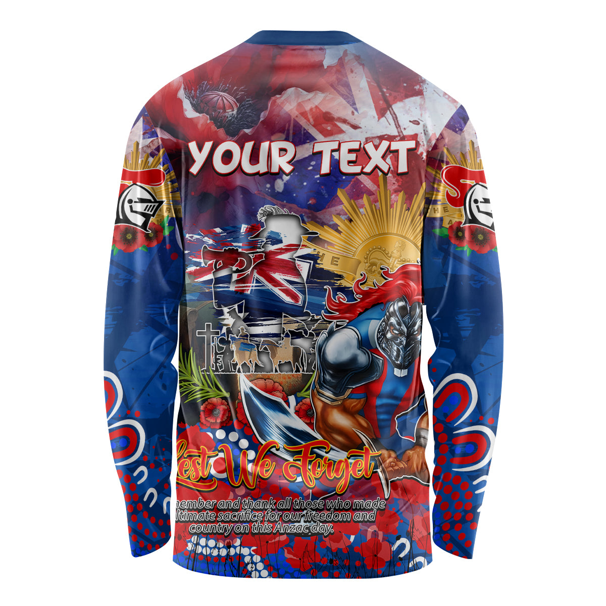 Personalised Australia Rugby Knights ANZAC Long Sleeve Shirt Newcastle Scratch Style - Vibe Hoodie Shop
