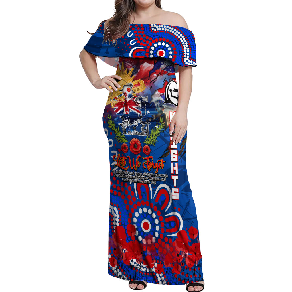 Personalised Australia Rugby Knights ANZAC Off Shoulder Maxi Dress Newcastle Scratch Style