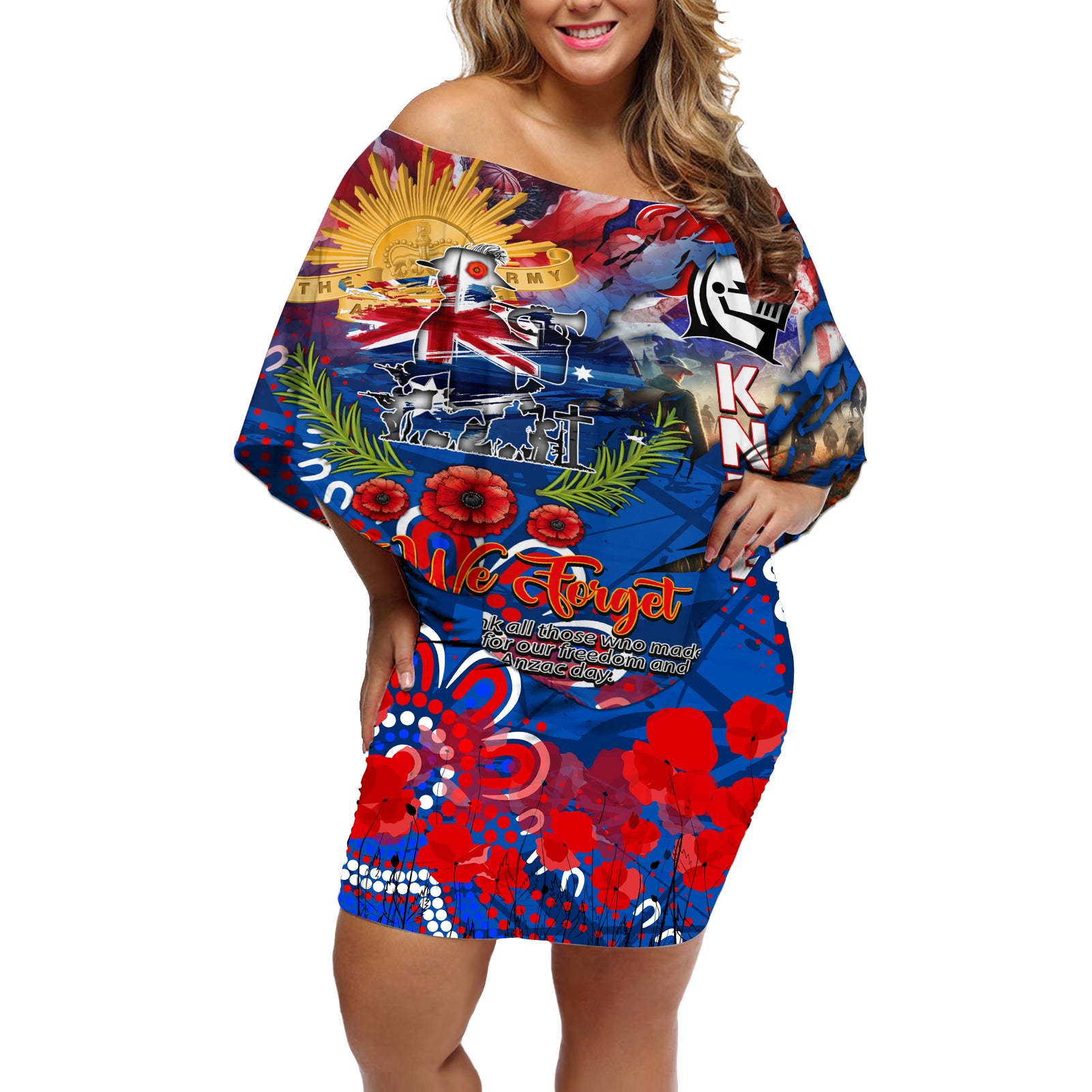 Personalised Australia Rugby Knights ANZAC Off Shoulder Short Dress Newcastle Scratch Style