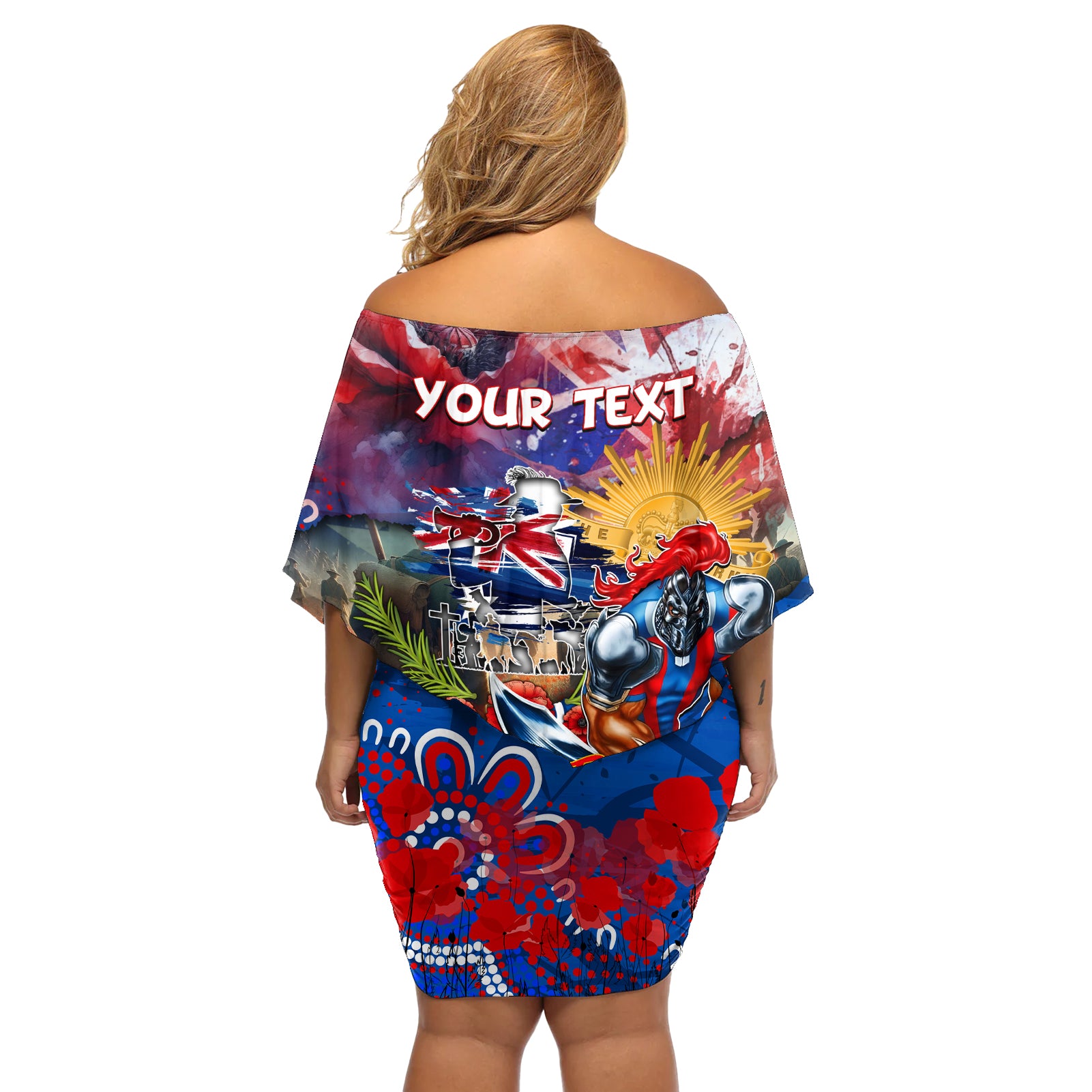 Personalised Australia Rugby Knights ANZAC Off Shoulder Short Dress Newcastle Scratch Style