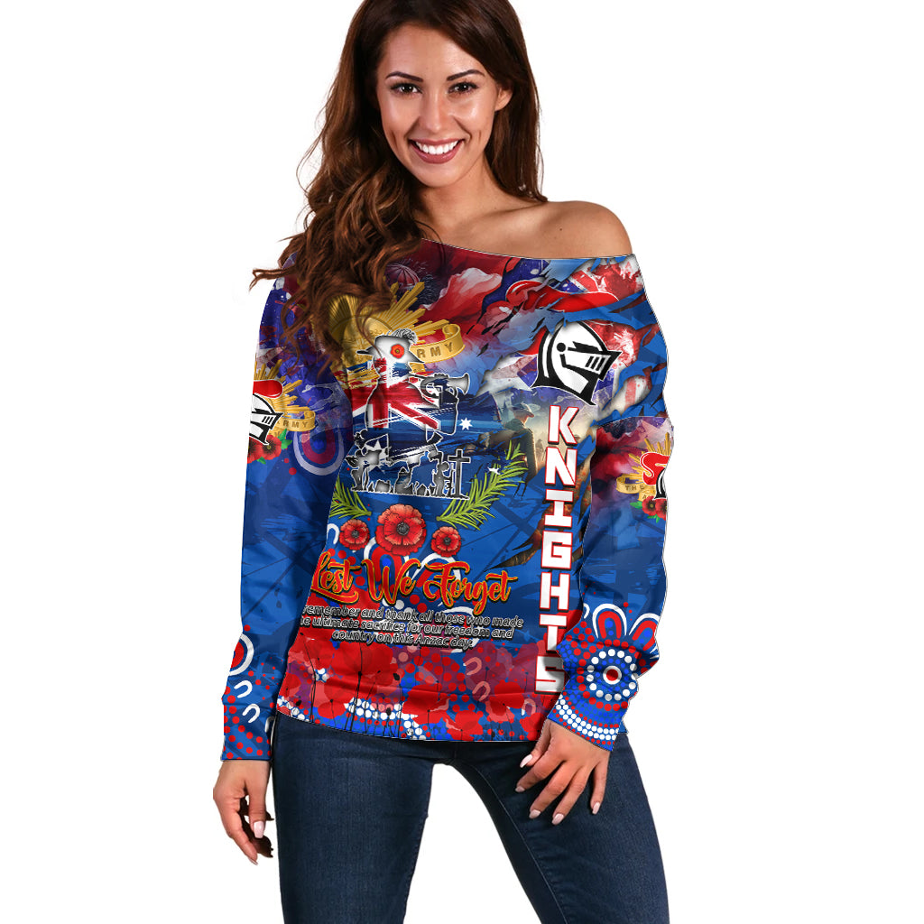 Personalised Australia Rugby Knights ANZAC Off Shoulder Sweater Newcastle Scratch Style - Vibe Hoodie Shop