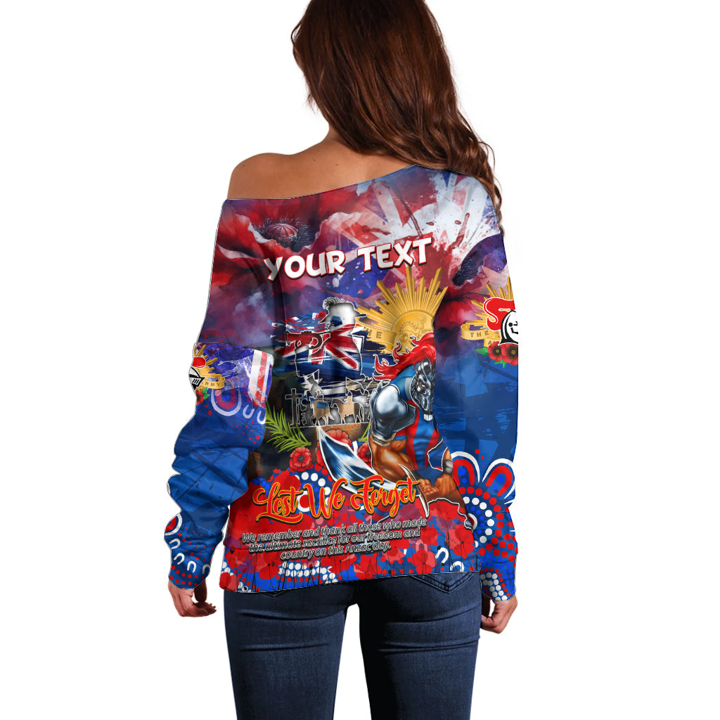 Personalised Australia Rugby Knights ANZAC Off Shoulder Sweater Newcastle Scratch Style - Vibe Hoodie Shop