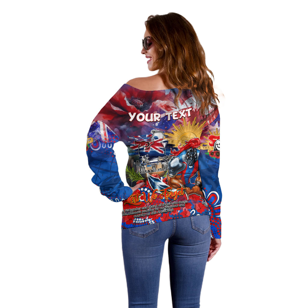 Personalised Australia Rugby Knights ANZAC Off Shoulder Sweater Newcastle Scratch Style - Vibe Hoodie Shop