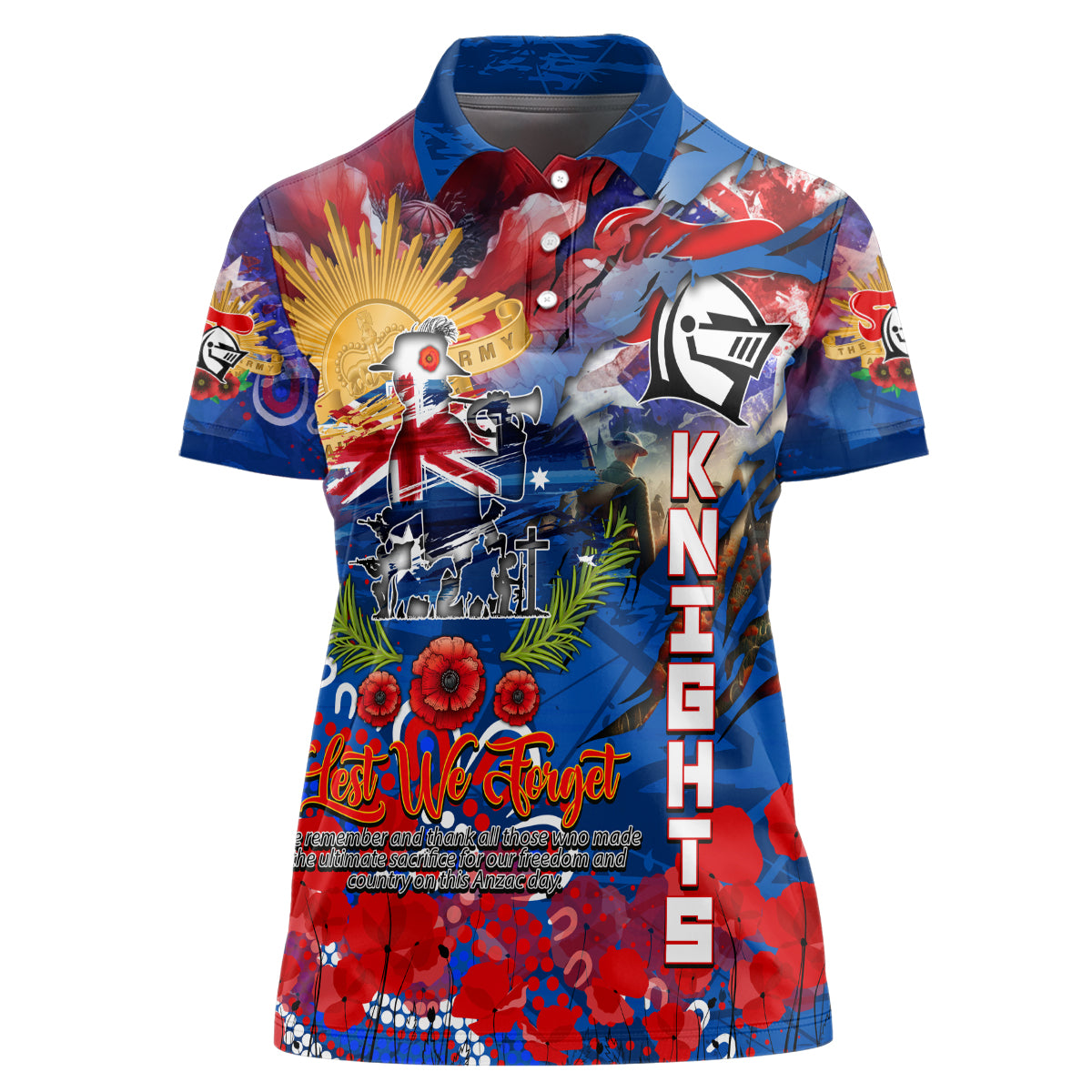 Personalised Australia Rugby Knights ANZAC Women Polo Shirt Newcastle Scratch Style - Vibe Hoodie Shop