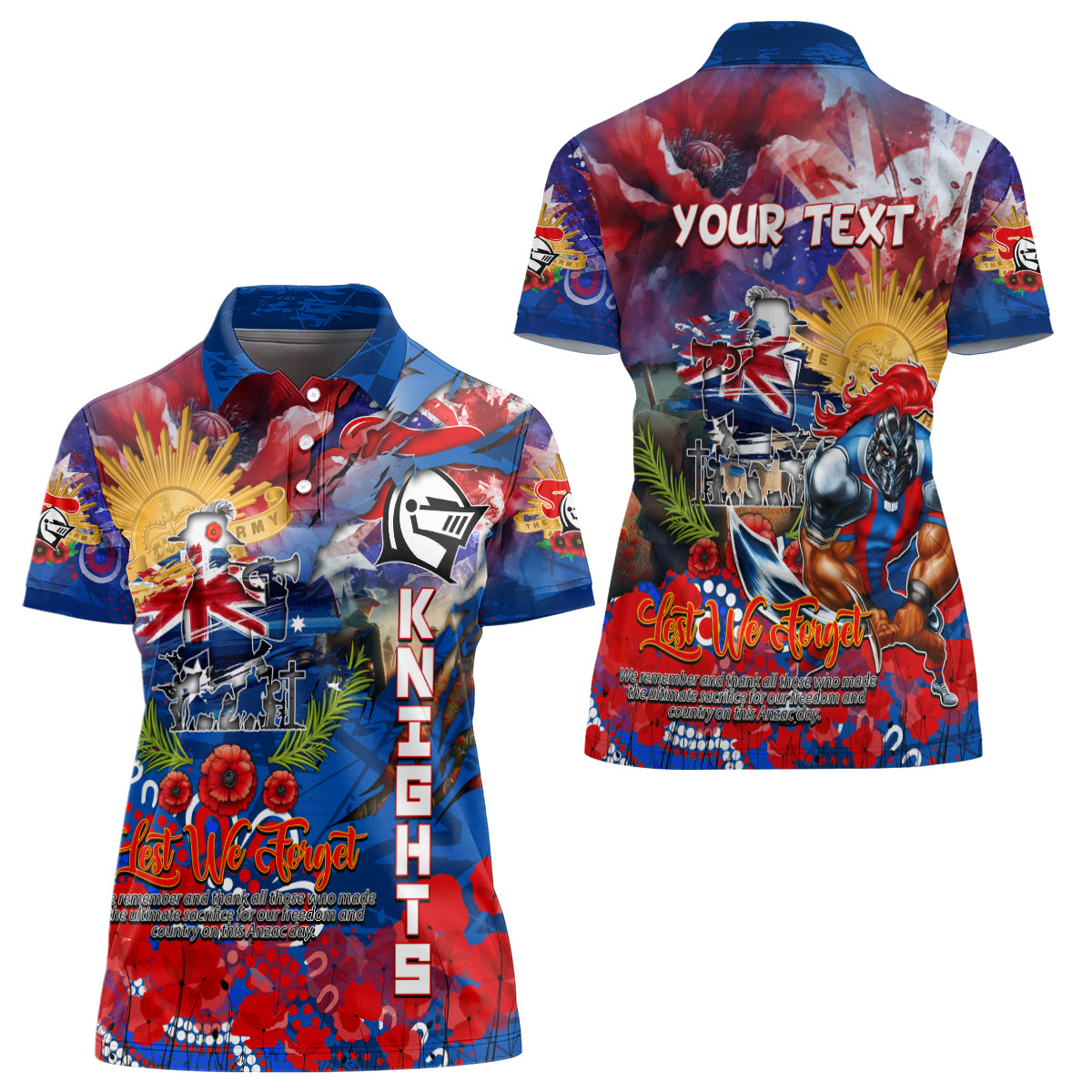 Personalised Australia Rugby Knights ANZAC Women Polo Shirt Newcastle Scratch Style - Vibe Hoodie Shop