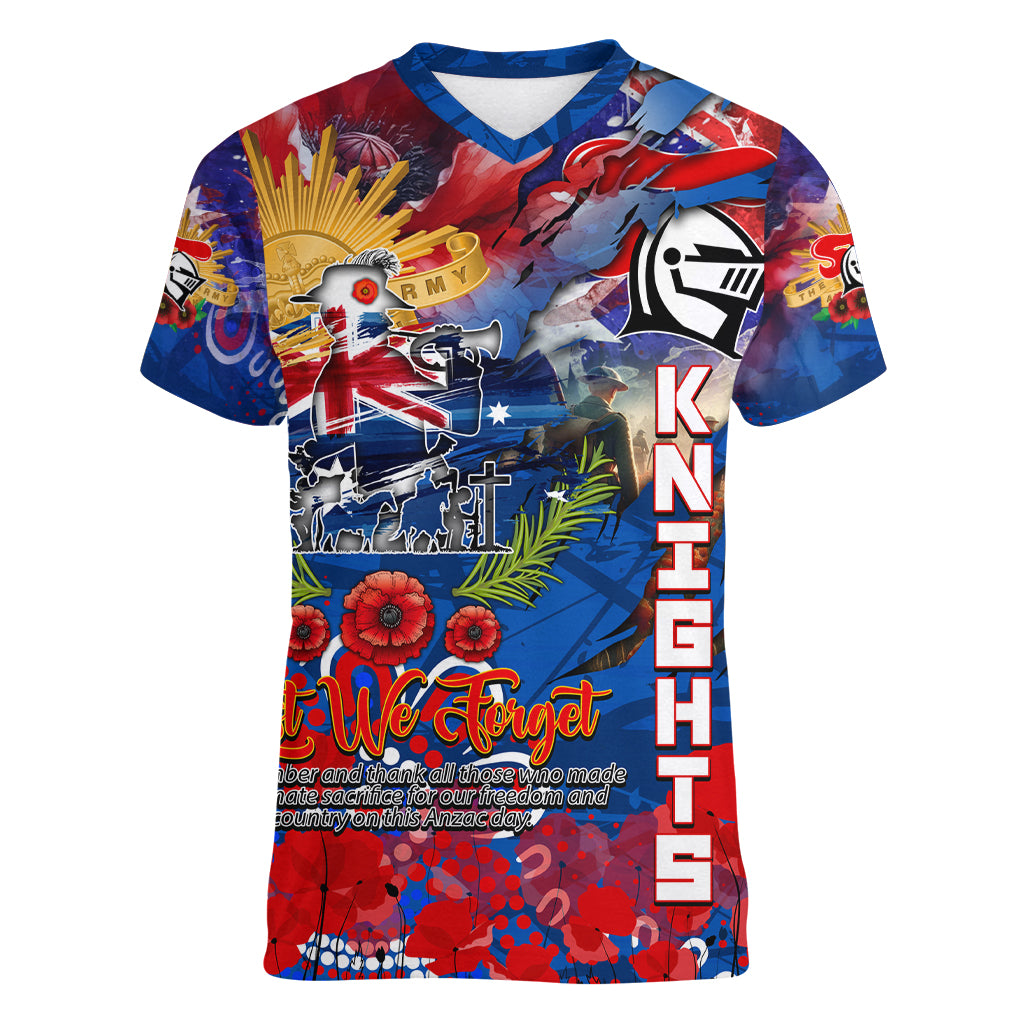 Personalised Australia Rugby Knights ANZAC Women V-Neck T-Shirt Newcastle Scratch Style - Vibe Hoodie Shop