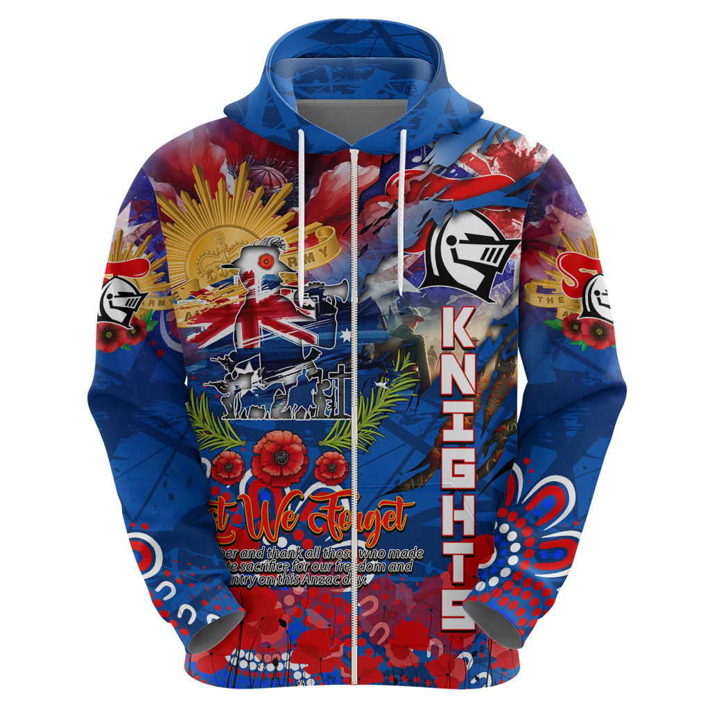 Personalised Australia Rugby Knights ANZAC Zip Hoodie Newcastle Scratch Style - Vibe Hoodie Shop