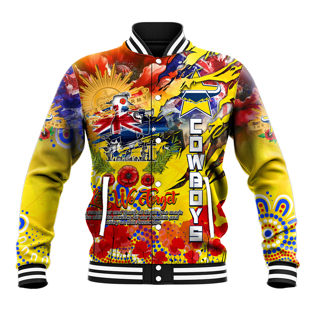 Personalised Australia Rugby Cowboys ANZAC Baseball Jacket North Queensland Scratch Style - Vibe Hoodie Shop