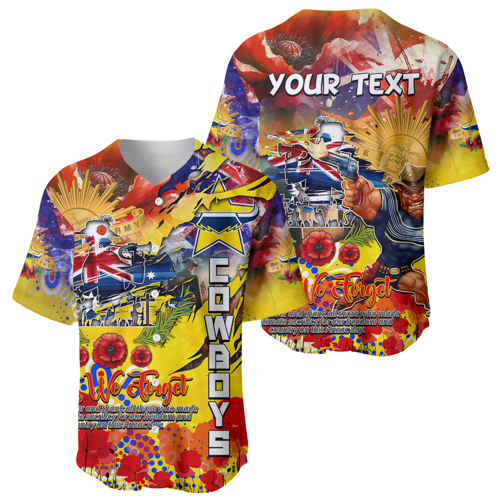 Personalised Australia Rugby Cowboys ANZAC Baseball Jersey North Queensland Scratch Style - Vibe Hoodie Shop