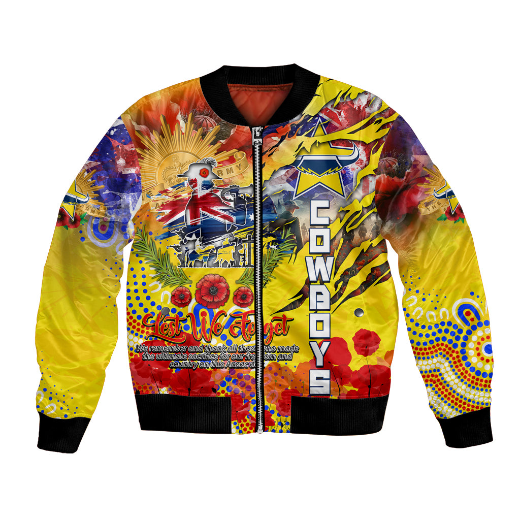 Personalised Australia Rugby Cowboys ANZAC Bomber Jacket North Queensland Scratch Style - Vibe Hoodie Shop