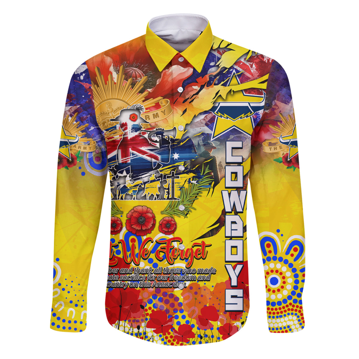 Personalised Australia Rugby Cowboys ANZAC Family Matching Long Sleeve Bodycon Dress and Hawaiian Shirt North Queensland Scratch Style