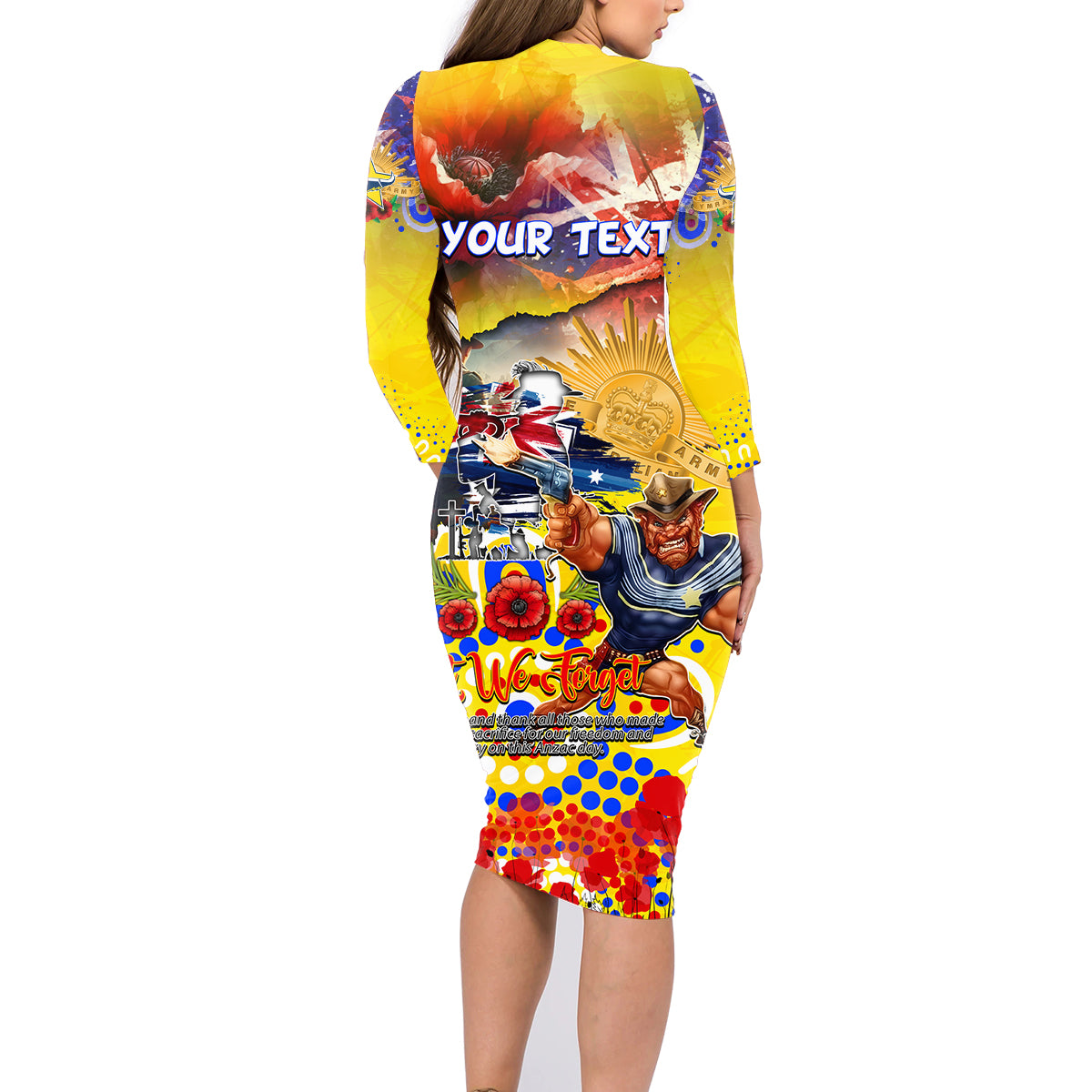 Personalised Australia Rugby Cowboys ANZAC Family Matching Long Sleeve Bodycon Dress and Hawaiian Shirt North Queensland Scratch Style