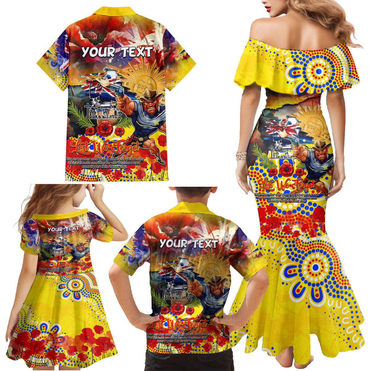 Personalised Australia Rugby Cowboys ANZAC Family Matching Mermaid Dress and Hawaiian Shirt North Queensland Scratch Style