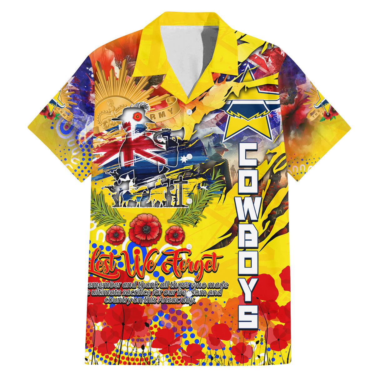 Personalised Australia Rugby Cowboys ANZAC Family Matching Mermaid Dress and Hawaiian Shirt North Queensland Scratch Style