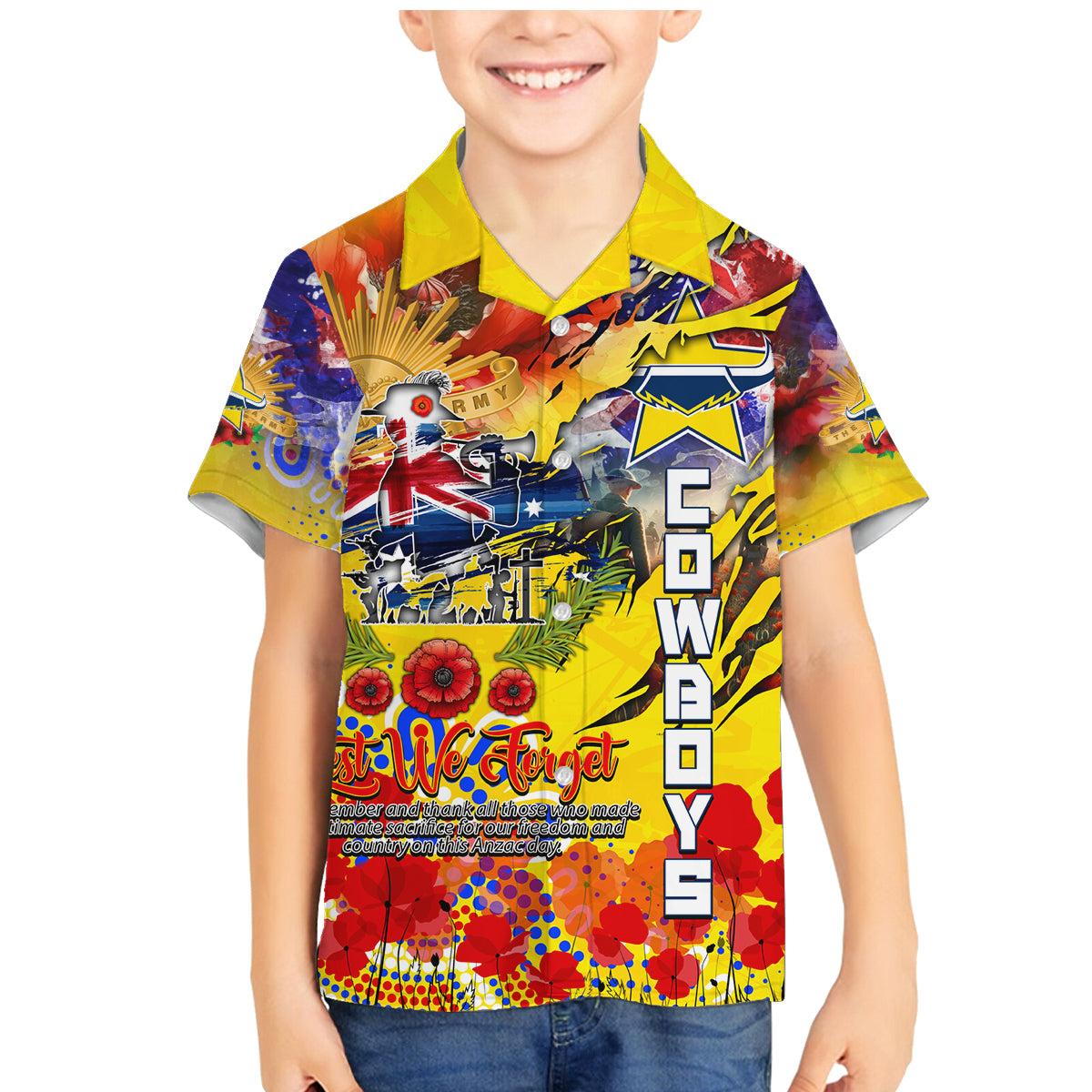 Personalised Australia Rugby Cowboys ANZAC Family Matching Mermaid Dress and Hawaiian Shirt North Queensland Scratch Style