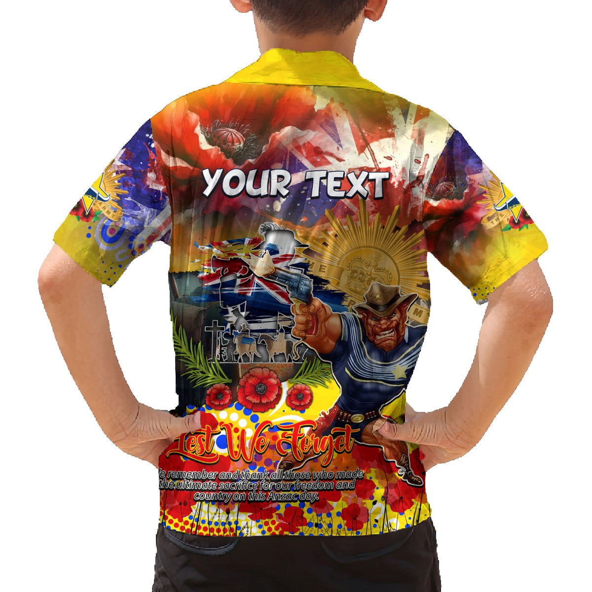 Personalised Australia Rugby Cowboys ANZAC Family Matching Off The Shoulder Long Sleeve Dress and Hawaiian Shirt North Queensland Scratch Style