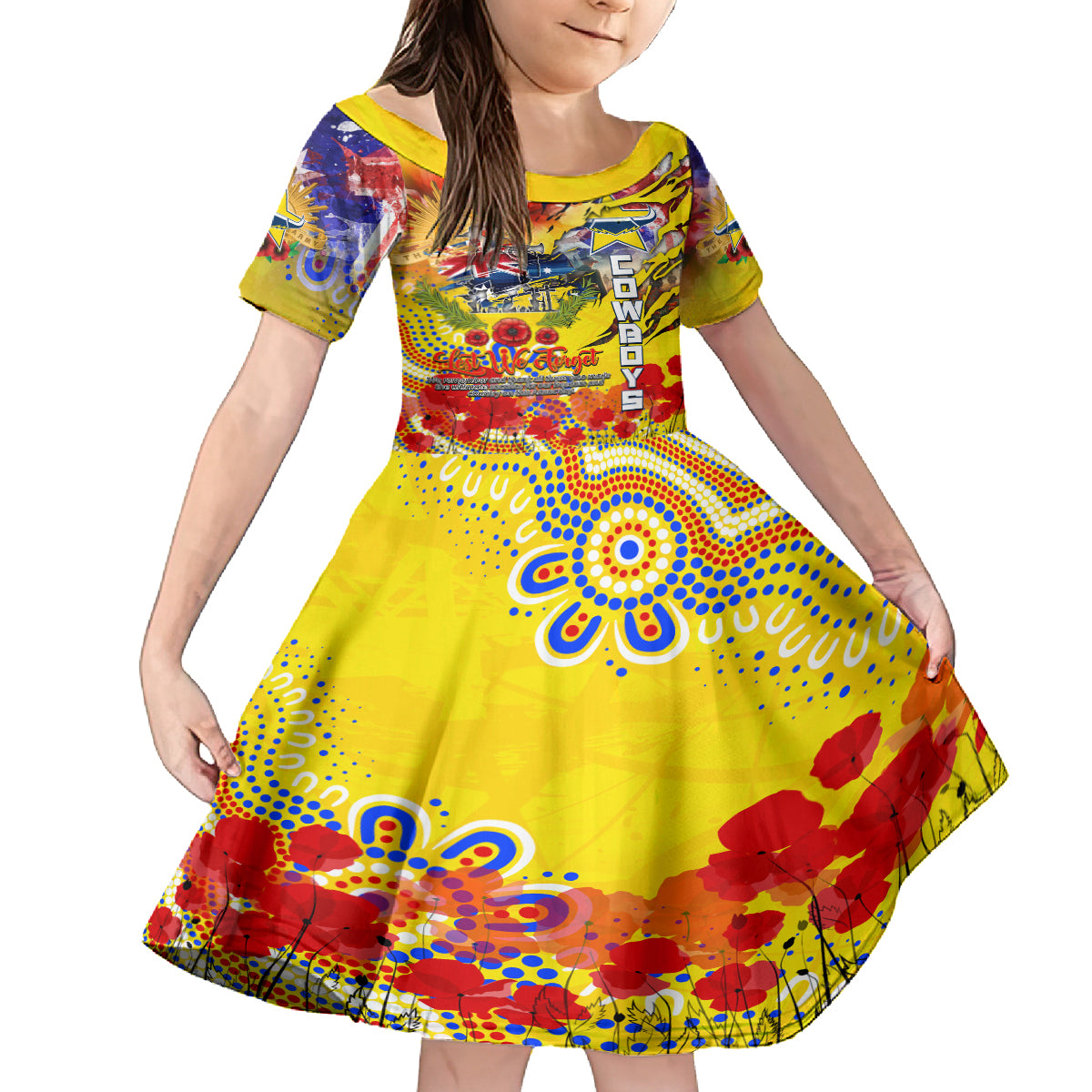 Personalised Australia Rugby Cowboys ANZAC Family Matching Off The Shoulder Long Sleeve Dress and Hawaiian Shirt North Queensland Scratch Style