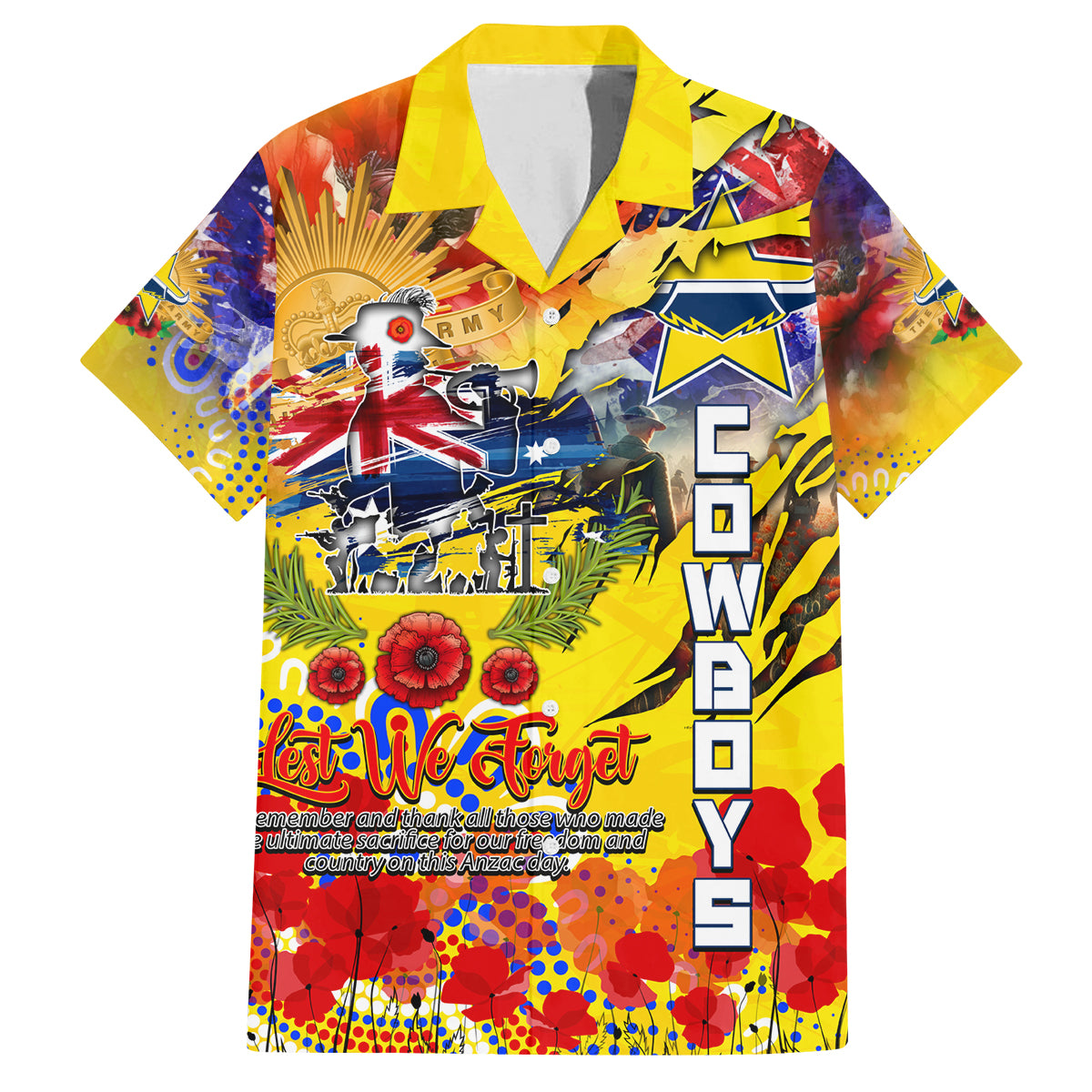 Personalised Australia Rugby Cowboys ANZAC Family Matching Off The Shoulder Long Sleeve Dress and Hawaiian Shirt North Queensland Scratch Style