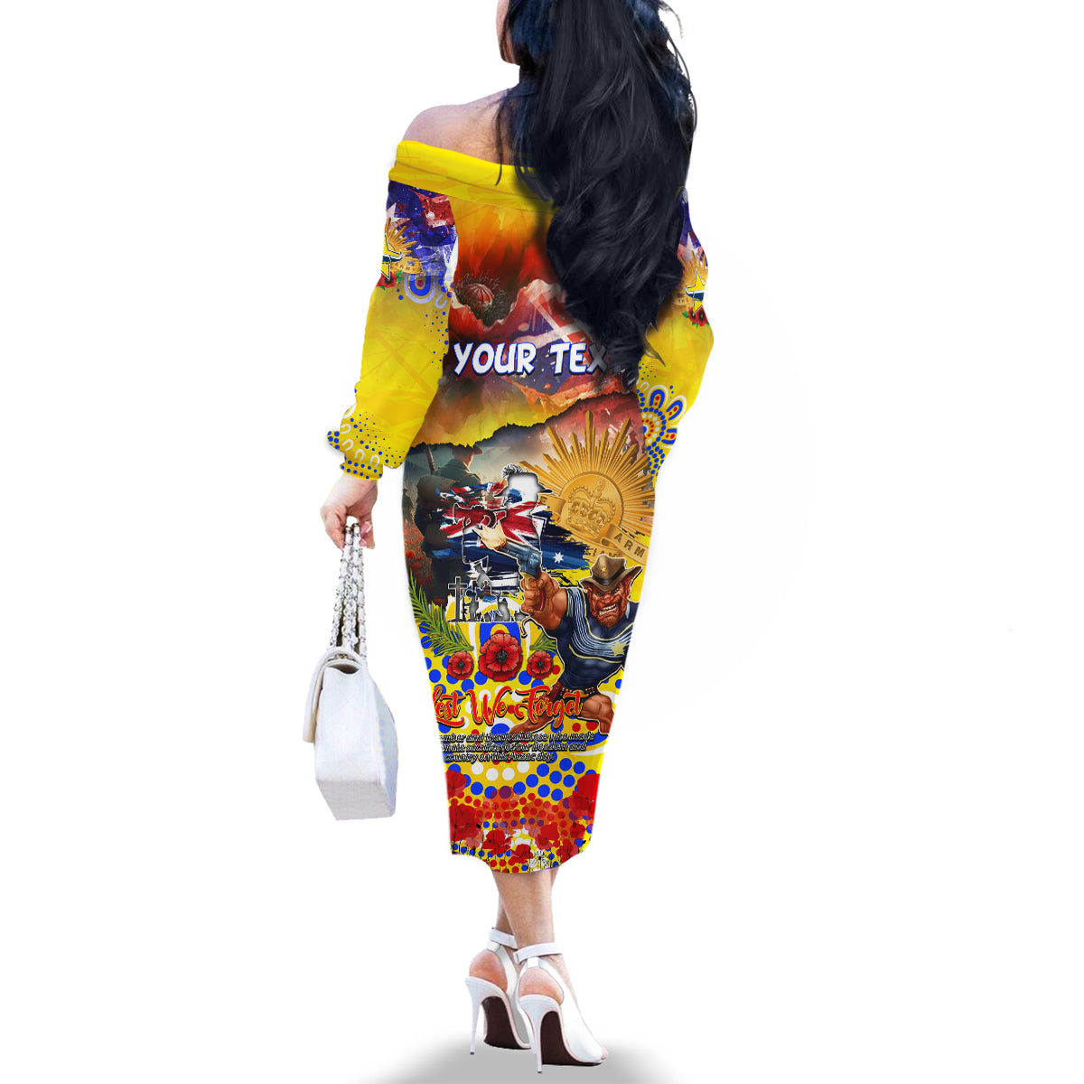 Personalised Australia Rugby Cowboys ANZAC Family Matching Off The Shoulder Long Sleeve Dress and Hawaiian Shirt North Queensland Scratch Style