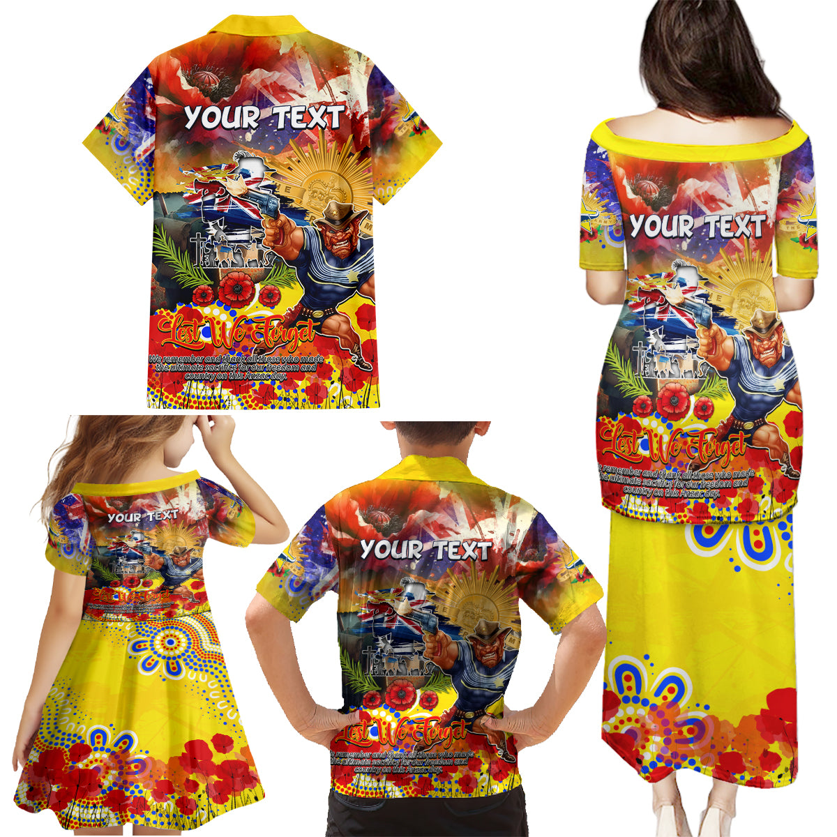 Personalised Australia Rugby Cowboys ANZAC Family Matching Puletasi and Hawaiian Shirt North Queensland Scratch Style
