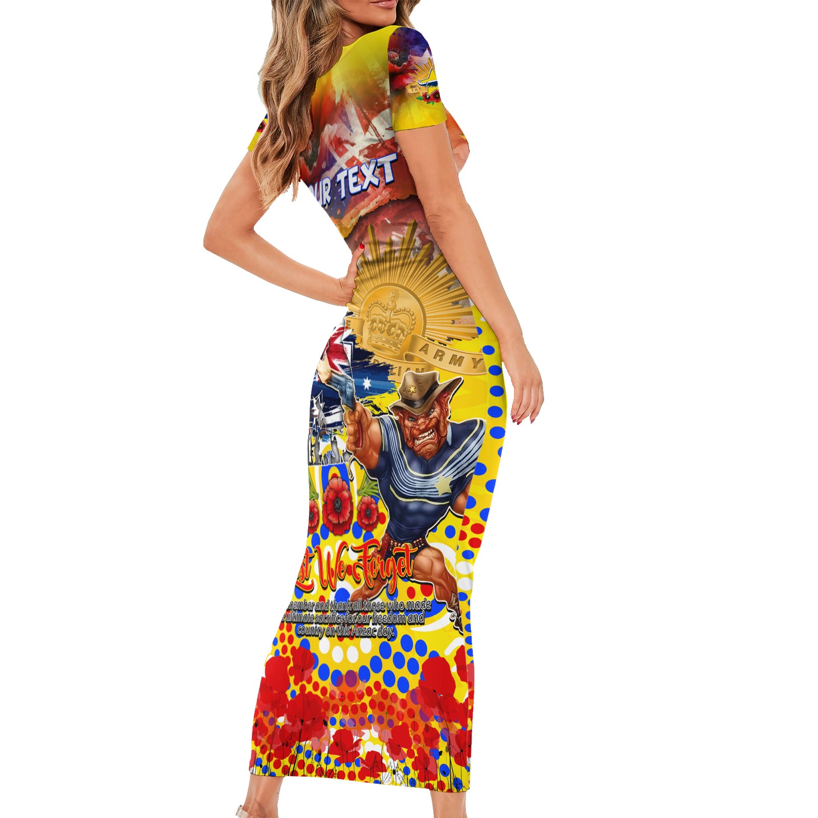 Personalised Australia Rugby Cowboys ANZAC Family Matching Short Sleeve Bodycon Dress and Hawaiian Shirt North Queensland Scratch Style
