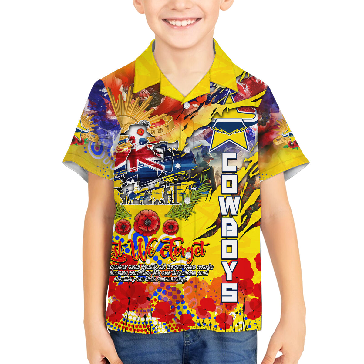 Personalised Australia Rugby Cowboys ANZAC Family Matching Summer Maxi Dress and Hawaiian Shirt North Queensland Scratch Style