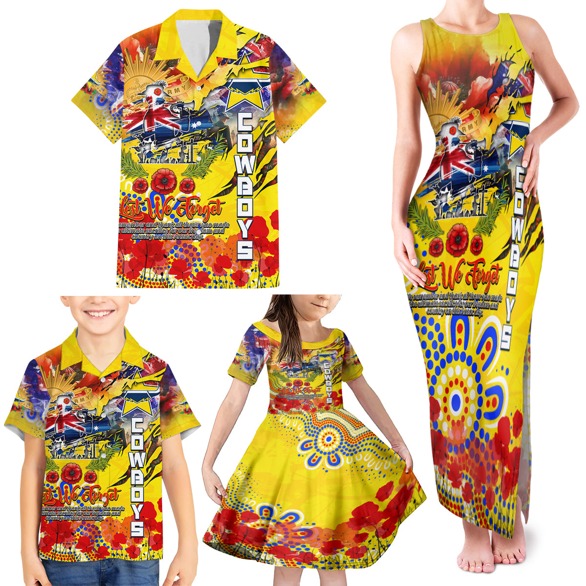 Personalised Australia Rugby Cowboys ANZAC Family Matching Tank Maxi Dress and Hawaiian Shirt North Queensland Scratch Style