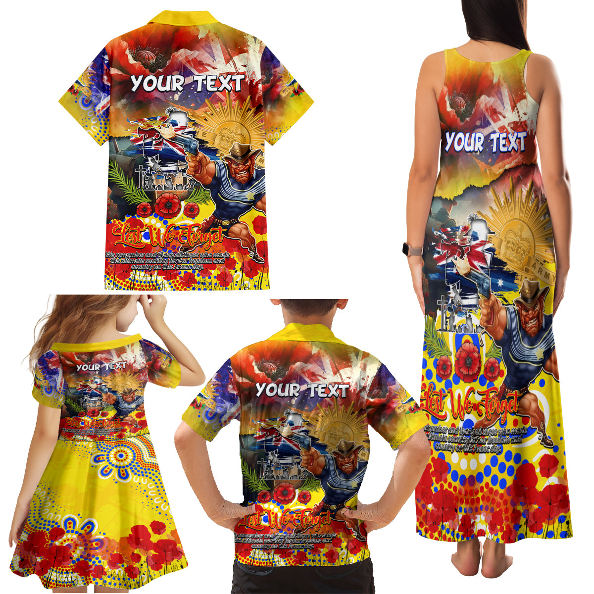 Personalised Australia Rugby Cowboys ANZAC Family Matching Tank Maxi Dress and Hawaiian Shirt North Queensland Scratch Style