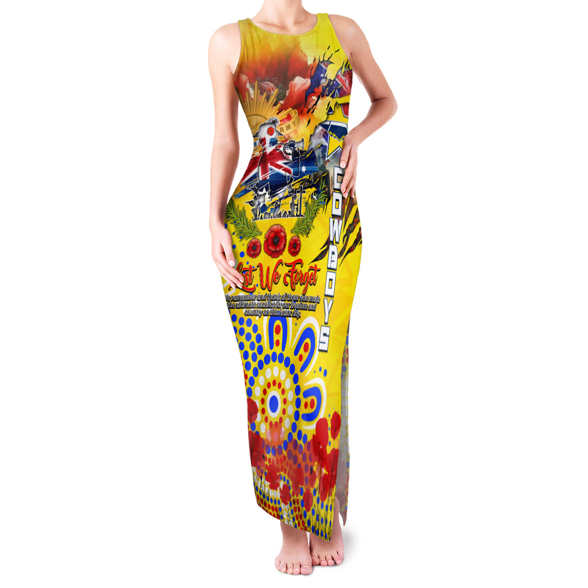 Personalised Australia Rugby Cowboys ANZAC Family Matching Tank Maxi Dress and Hawaiian Shirt North Queensland Scratch Style