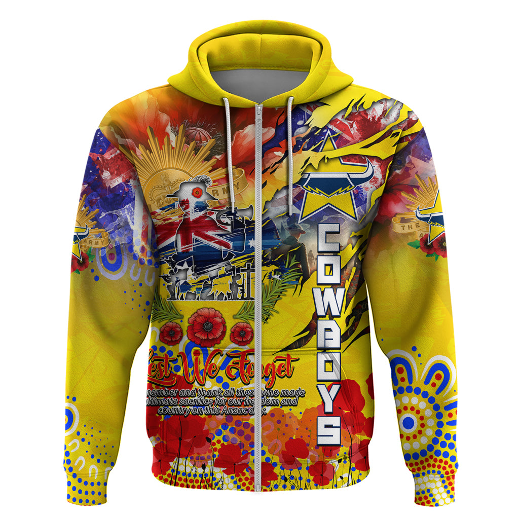 Personalised Australia Rugby Cowboys ANZAC Hoodie North Queensland Scratch Style - Vibe Hoodie Shop