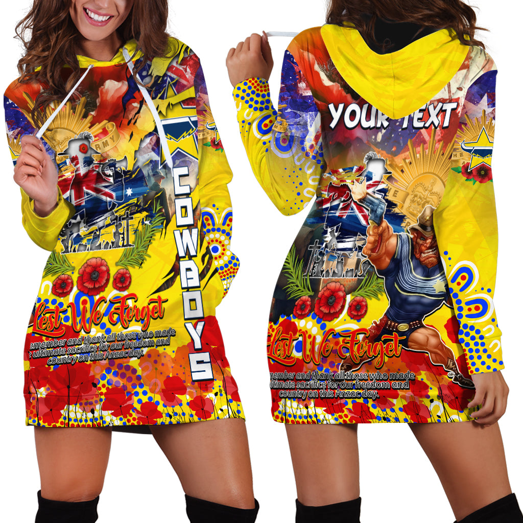 Personalised Australia Rugby Cowboys ANZAC Hoodie Dress North Queensland Scratch Style - Vibe Hoodie Shop