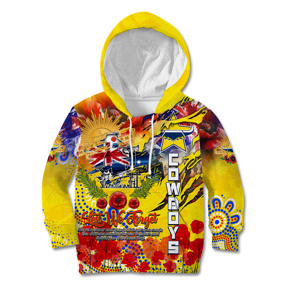 Personalised Australia Rugby Cowboys ANZAC Kid Hoodie North Queensland Scratch Style - Vibe Hoodie Shop