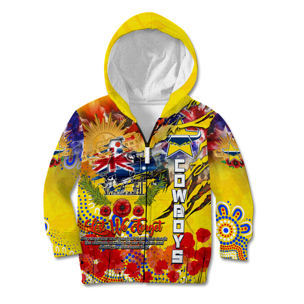 Personalised Australia Rugby Cowboys ANZAC Kid Hoodie North Queensland Scratch Style - Vibe Hoodie Shop