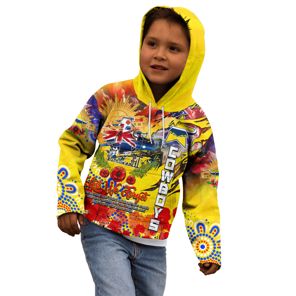 Personalised Australia Rugby Cowboys ANZAC Kid Hoodie North Queensland Scratch Style - Vibe Hoodie Shop