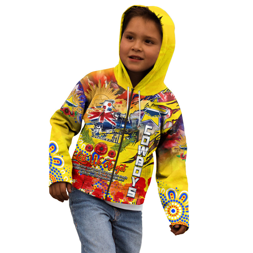 Personalised Australia Rugby Cowboys ANZAC Kid Hoodie North Queensland Scratch Style - Vibe Hoodie Shop