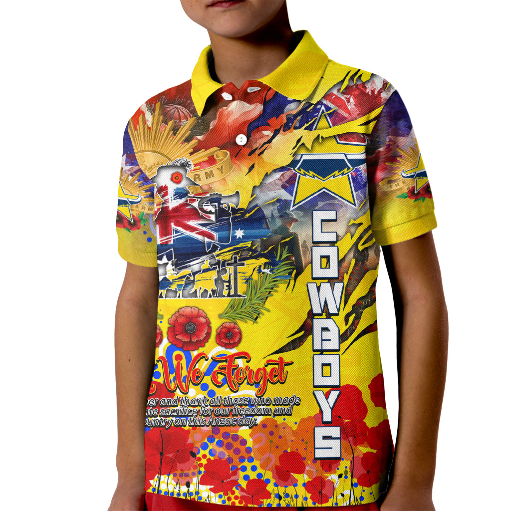 Personalised Australia Rugby Cowboys ANZAC Kid Polo Shirt North Queensland Scratch Style - Vibe Hoodie Shop