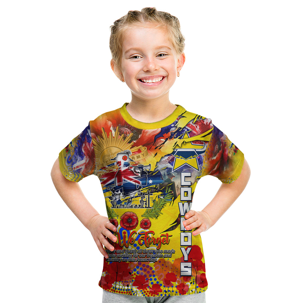 Personalised Australia Rugby Cowboys ANZAC Kid T Shirt North Queensland Scratch Style - Vibe Hoodie Shop